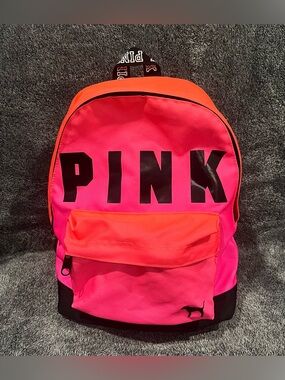 Victoria's Secret PINK Campus Backpack in a bright pink and orange colorway 15”